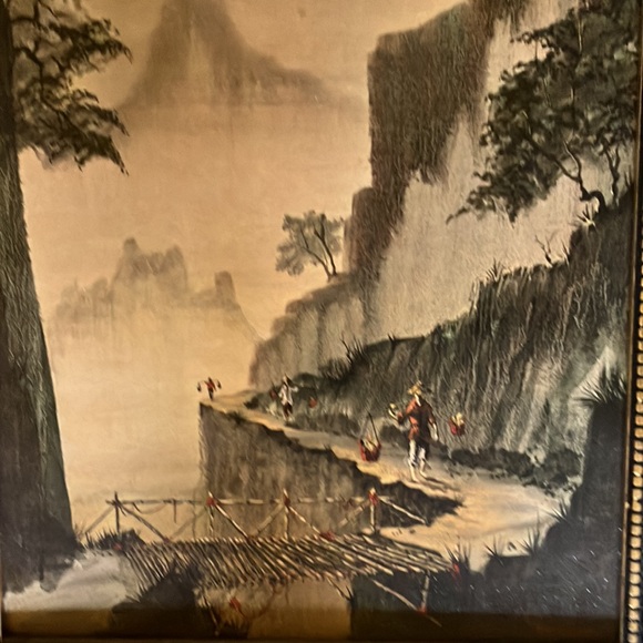 Antique Chinese oil painting in original frame - Picture 4 of 4